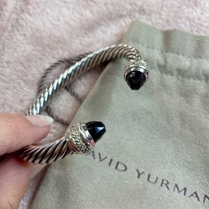 Black Onyx with Diamonds 7mm Classic Cable Sz M